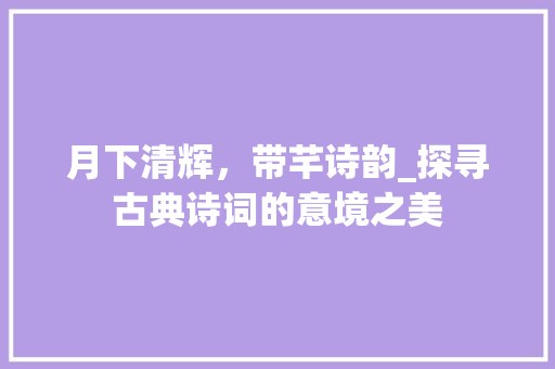 月下清辉，带芊诗韵_探寻古典诗词的意境之美