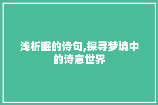 浅析眠的诗句,探寻梦境中的诗意世界