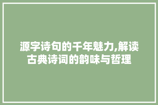 源字诗句的千年魅力,解读古典诗词的韵味与哲理
