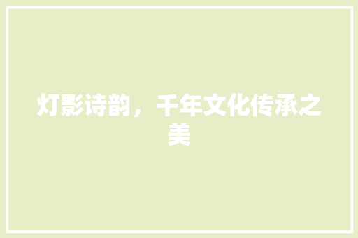 灯影诗韵，千年文化传承之美