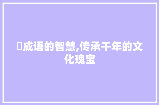 珘成语的智慧,传承千年的文化瑰宝