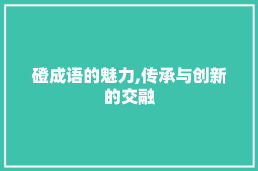 磴成语的魅力,传承与创新的交融