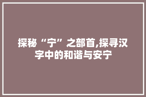 探秘“宁”之部首,探寻汉字中的和谐与安宁