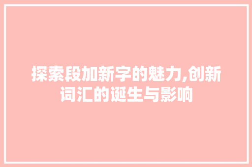 探索段加新字的魅力,创新词汇的诞生与影响