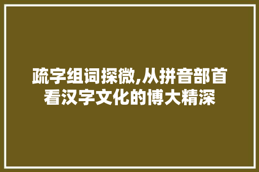 疏字组词探微,从拼音部首看汉字文化的博大精深