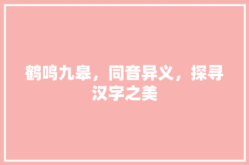 鹤鸣九皋，同音异义，探寻汉字之美