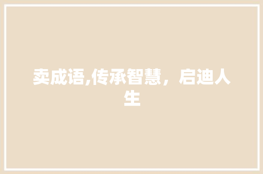 卖成语,传承智慧，启迪人生