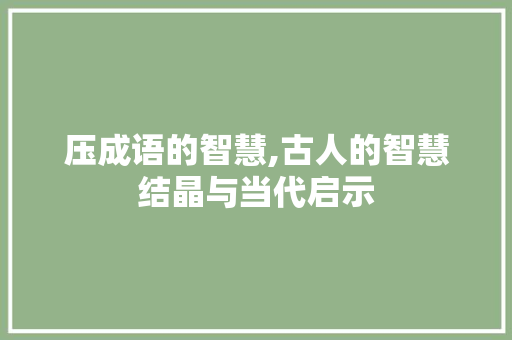 压成语的智慧,古人的智慧结晶与当代启示