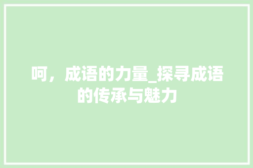 呵，成语的力量_探寻成语的传承与魅力