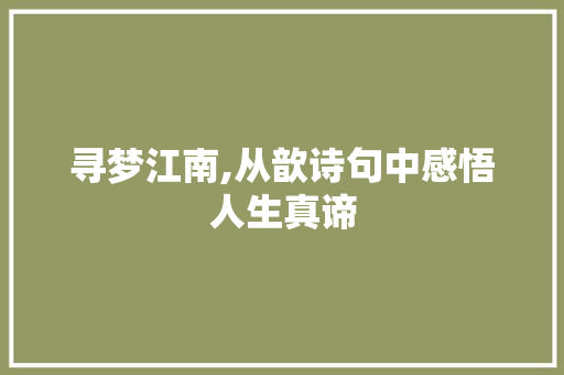 寻梦江南,从歆诗句中感悟人生真谛