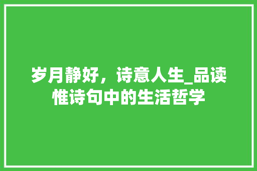 岁月静好，诗意人生_品读惟诗句中的生活哲学
