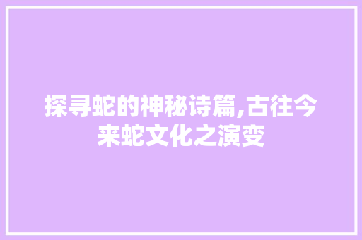 探寻蛇的神秘诗篇,古往今来蛇文化之演变