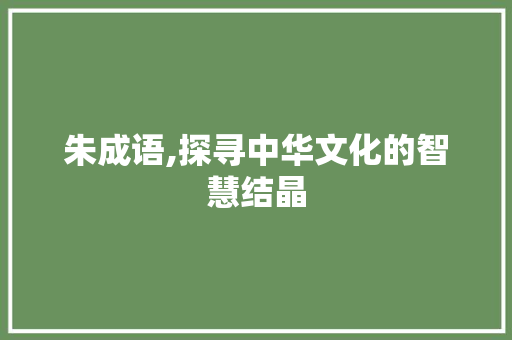 朱成语,探寻中华文化的智慧结晶