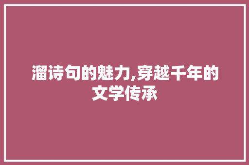 溜诗句的魅力,穿越千年的文学传承