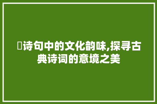 熃诗句中的文化韵味,探寻古典诗词的意境之美