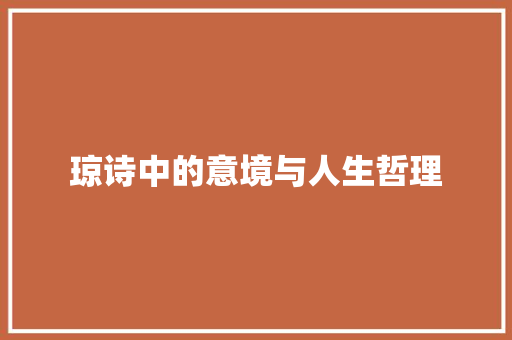 琼诗中的意境与人生哲理