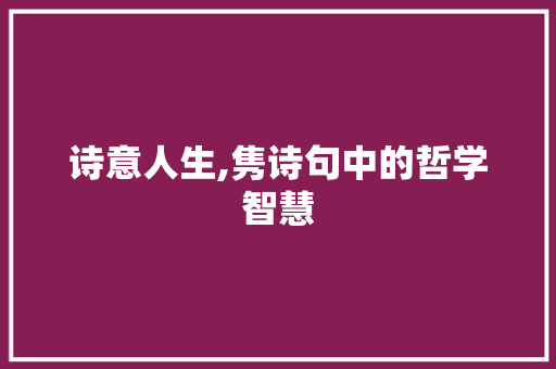 诗意人生,隽诗句中的哲学智慧