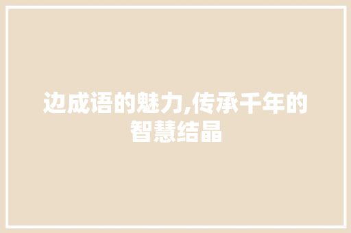 边成语的魅力,传承千年的智慧结晶