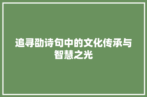 追寻劭诗句中的文化传承与智慧之光