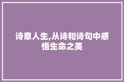 诗意人生,从诗和诗句中感悟生命之美