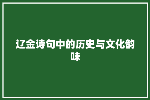辽金诗句中的历史与文化韵味