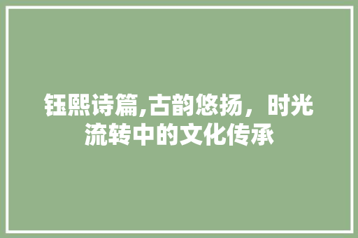 钰熙诗篇,古韵悠扬，时光流转中的文化传承