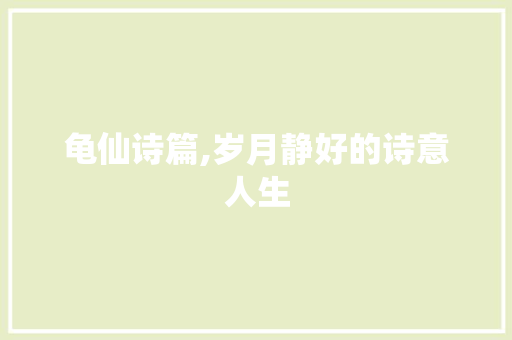 龟仙诗篇,岁月静好的诗意人生