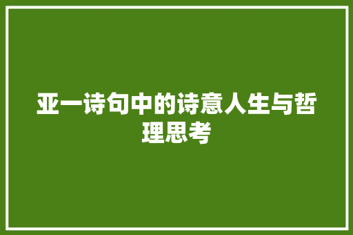 亚一诗句中的诗意人生与哲理思考