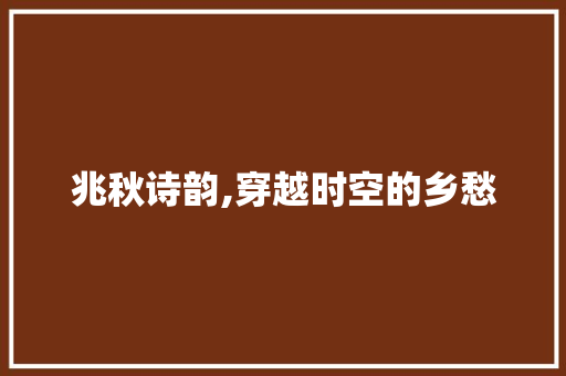 兆秋诗韵,穿越时空的乡愁