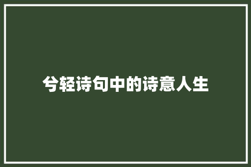 兮轻诗句中的诗意人生