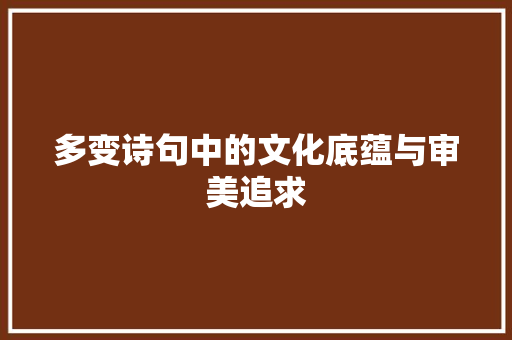 多变诗句中的文化底蕴与审美追求