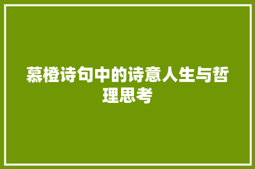 慕橙诗句中的诗意人生与哲理思考