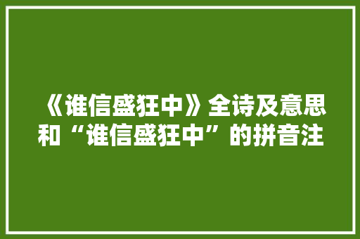 《谁信盛狂中》全诗及意思和“谁信盛狂中”的拼音注释 诗词鉴赏