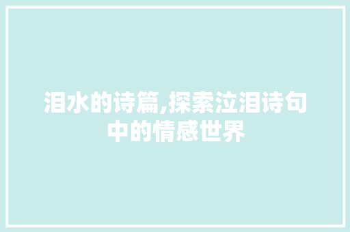 泪水的诗篇,探索泣泪诗句中的情感世界