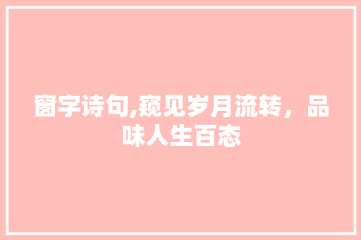 窗字诗句,窥见岁月流转，品味人生百态