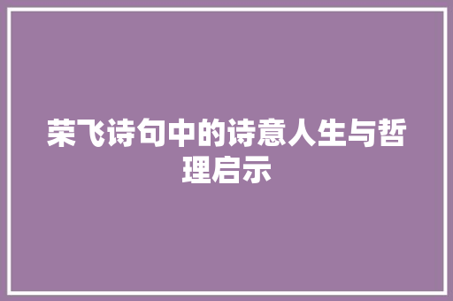 荣飞诗句中的诗意人生与哲理启示