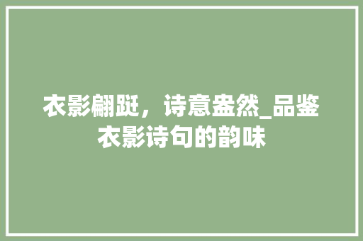 衣影翩跹，诗意盎然_品鉴衣影诗句的韵味
