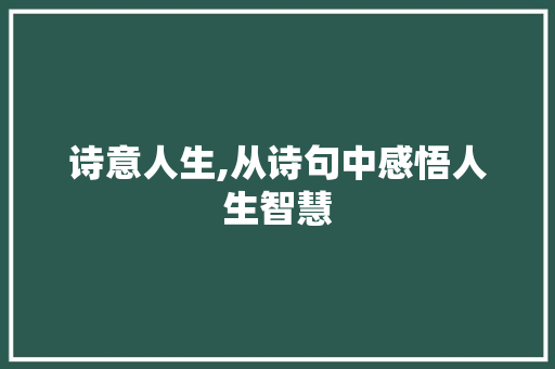 诗意人生,从诗句中感悟人生智慧