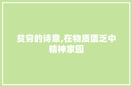 贫穷的诗意,在物质匮乏中精神家园