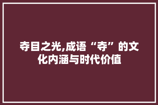 夺目之光,成语“夺”的文化内涵与时代价值