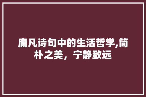 庸凡诗句中的生活哲学,简朴之美，宁静致远