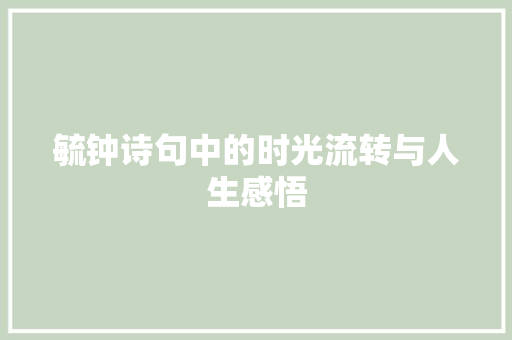 毓钟诗句中的时光流转与人生感悟