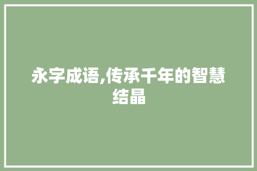永字成语,传承千年的智慧结晶