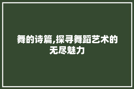 舞的诗篇,探寻舞蹈艺术的无尽魅力