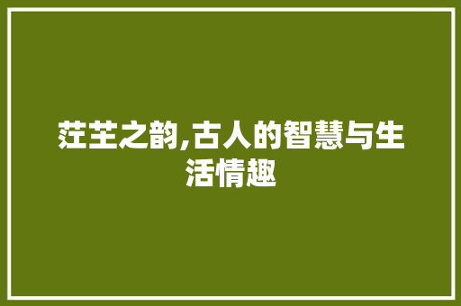 茳芏之韵,古人的智慧与生活情趣