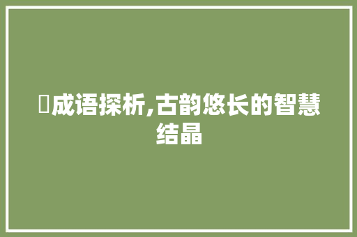 蓂成语探析,古韵悠长的智慧结晶
