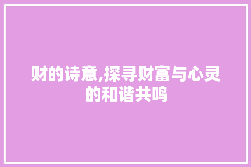 财的诗意,探寻财富与心灵的和谐共鸣