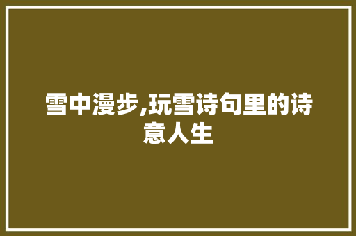 雪中漫步,玩雪诗句里的诗意人生