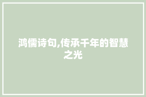 鸿儒诗句,传承千年的智慧之光