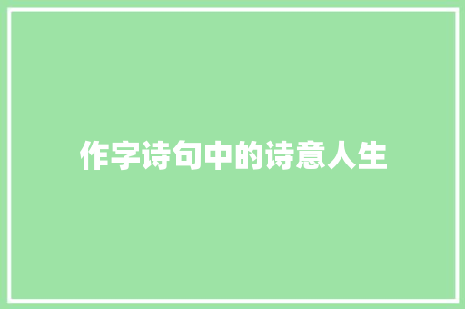 作字诗句中的诗意人生